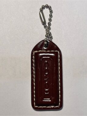 Coach Brown Patent Leather Hang Tag with Silver Ball Chain
